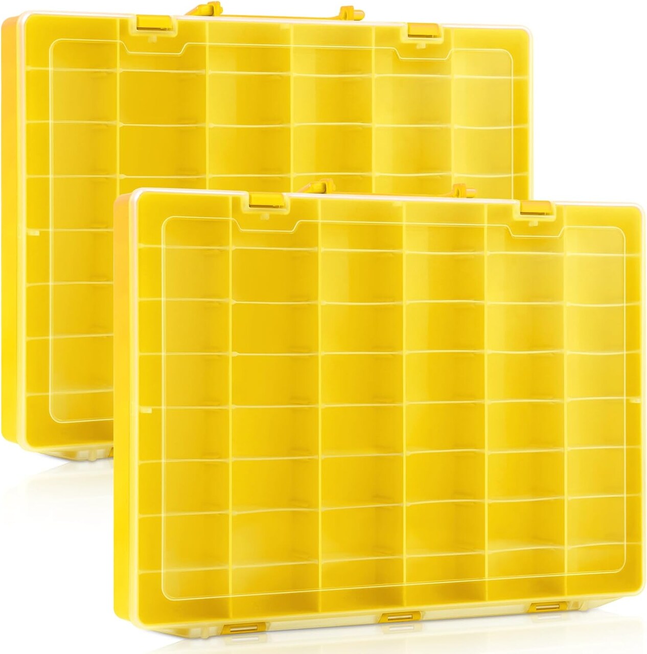 2 Pcs 48 Large Grids Clear Plastic Organizer Box with Removable Dividers Adjustable Compartment Container Storage Box Case for Small Parts Art Crafts Jewelry Bead Tackle Storage(Yellow)